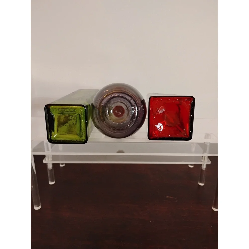 Vintage Style Colored Glass Bottles Set of 3 Jewel Tone Decorative Cork Vases